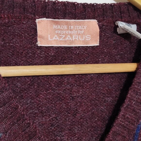 Vintage Lazarus Men's Wool Burgundy Fair Isle V-Neck Pullover Vest Size Medium - Picture 6 of 7